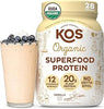 KOS Vegan Protein Powder Erythritol Free, Vanilla USDA Organic - Pea Protein Blend, Plant Based Superfood Rich in Vitamins & Minerals - Keto, Dairy Free - Meal Replacement for Women & Men, 28 Servings