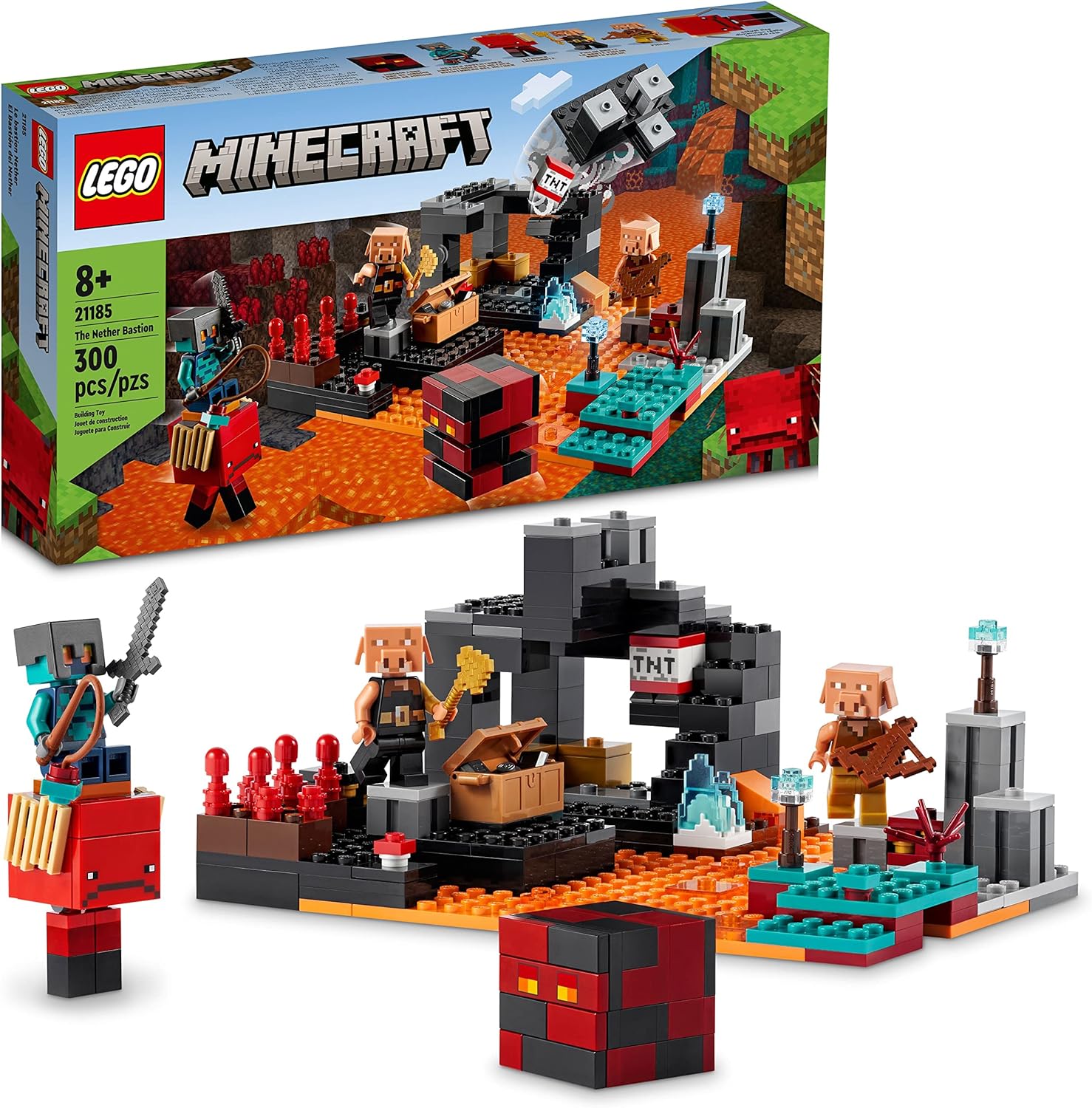 LEGO Minecraft The Nether Bastion Set, 21185 Battle Action Toy with Mob, Piglin Brute & Strider Figures, for Kids, Boys and Girls Age 8 Plus