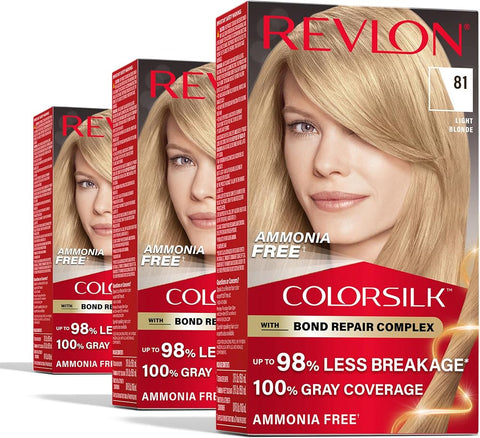Revlon ColorSilk with Bond Repair Hair Color, 81 Light Blonde, 3pk