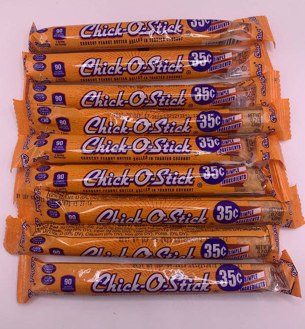 Chick-O-Stick Candy Bars | Crunchy Peanut Butter Rolled in Toasted Coconut | .7oz Bars | Pack of 10