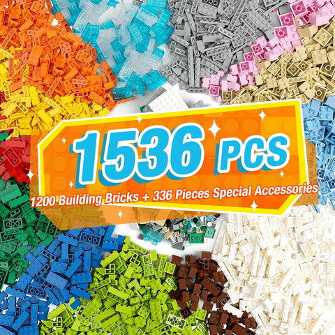 1500PC Building Piece,Brick Bulk Compatible with All Brand,16 Color|18 Size