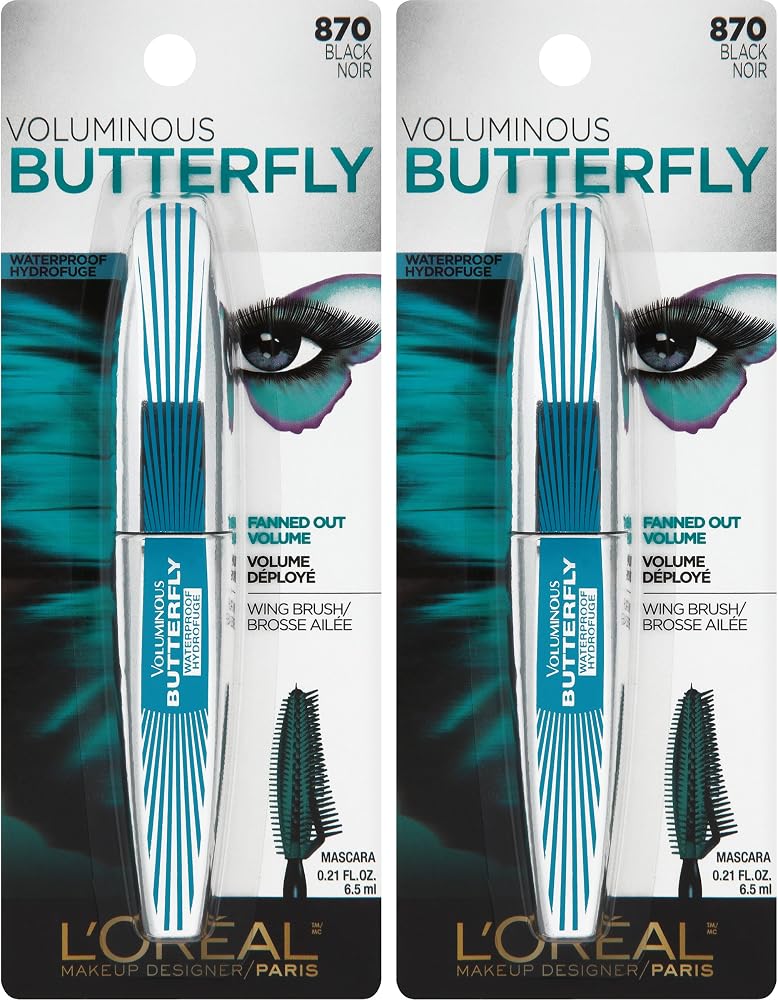 L'Oreal Paris Cosmetics Voluminous Butterfly Waterproof Mascara, Black, 2 Count - Personal Care