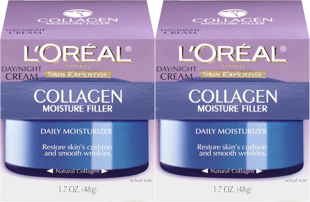 L'Oreal Paris Skincare Collagen Face Moisturizer, Day and Night Cream, Anti-Aging Face, Neck and Chest Cream to smooth skin and reduce wrinkles, 1.7 oz Pack of 2