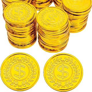 50 Pcs Plastic Gold Coins Bulk,Pirate Gold Coins for Treasure Hunt Games,Party Decorations,Pirate Games,Parade,Rewards,Novelty Party Favors