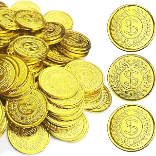 KOMIDK 100 Pcs gold plastic coins fake gold coins