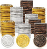 Charniol 300 Pcs Plastic Gold Coins Pirate Coins Kids Fake Play Coins Replica Spanish Doubloons for Pirate Party Treasure Chest Games Tokens Toys Cosplay Halloween, Gold, Silver, Bronze (Round)