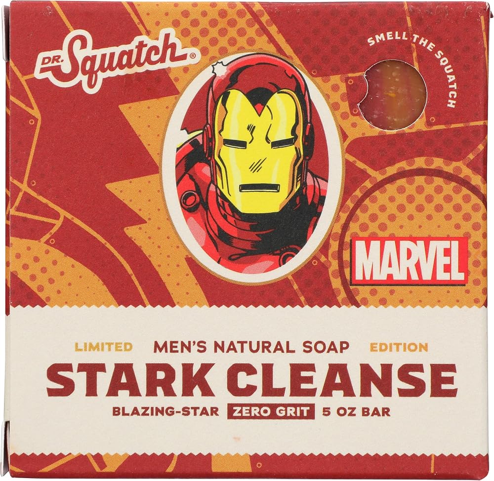 Dr. Squatch All Natural Men's Soap Bar Marvel Stark Cleanse Ironman Limted Edition with Zero Grit Blazing-Star 5oz with Natural Oils - Personal Care