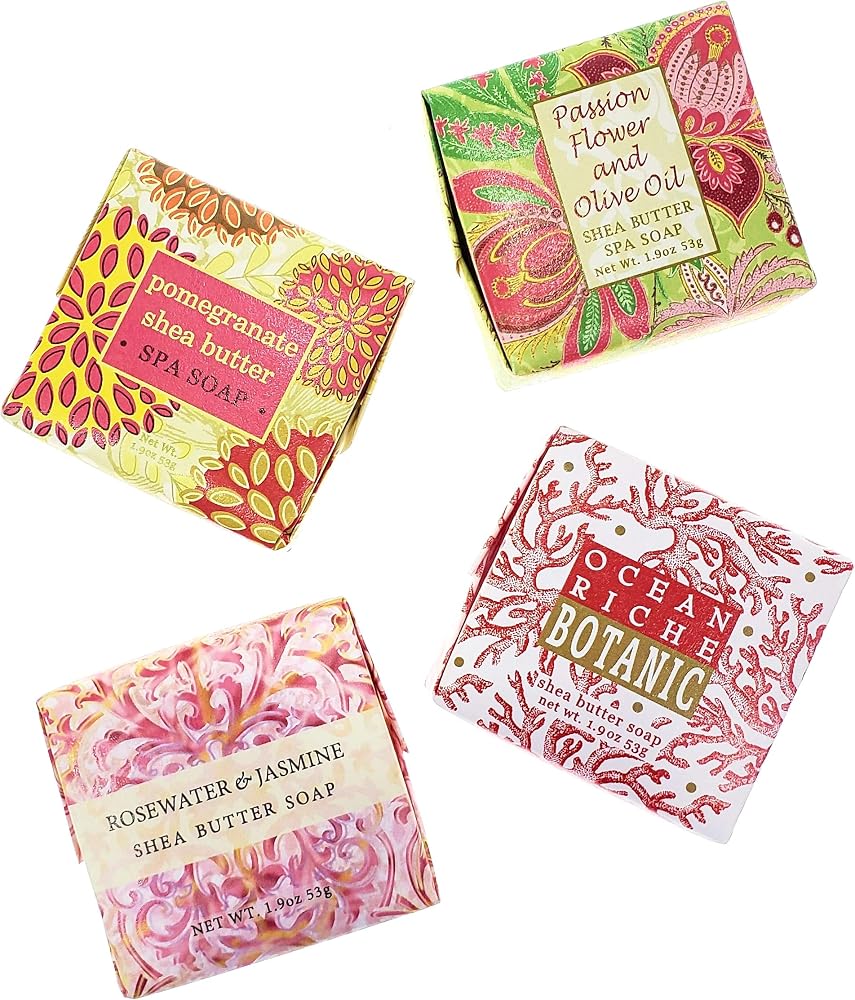 Romance Soap Sampler Gift Set - 4 Bars of Fine French Milled Soap 1.9 oz Bars - Shea Butter, Cocoa Butter with Assorted Fragrances - Perfect for Any Romantic Occasion