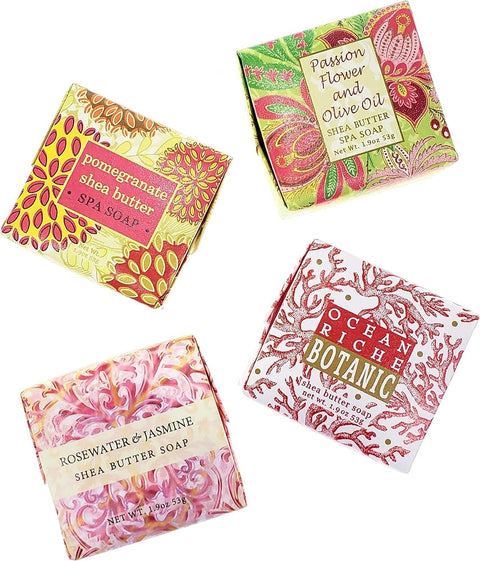 Romance Soap Sampler Gift Set - 4 Bars of Fine French Milled Soap 1.9 oz Bars - Shea Butter, Cocoa Butter with Assorted Fragrances - Perfect for Any Romantic Occasion