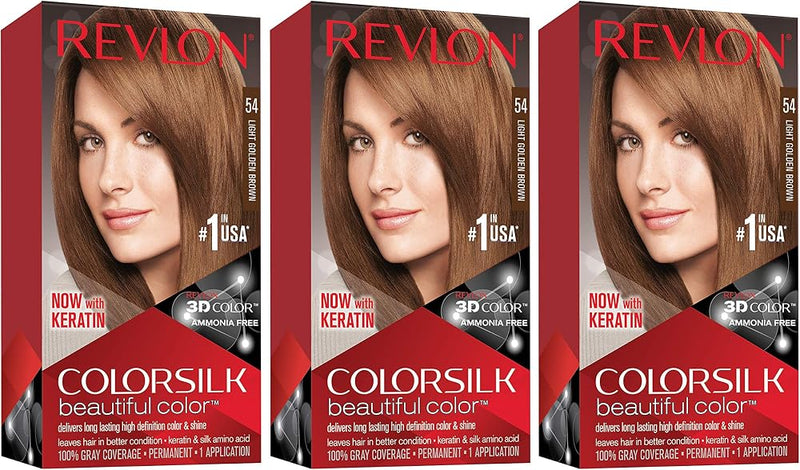Revlon Colorsilk Beautiful Color, Permanent Hair Dye with Keratin, 100% Gray Coverage, Ammonia Free, 53 Light Golden Brown - Hair Color - Hair Care