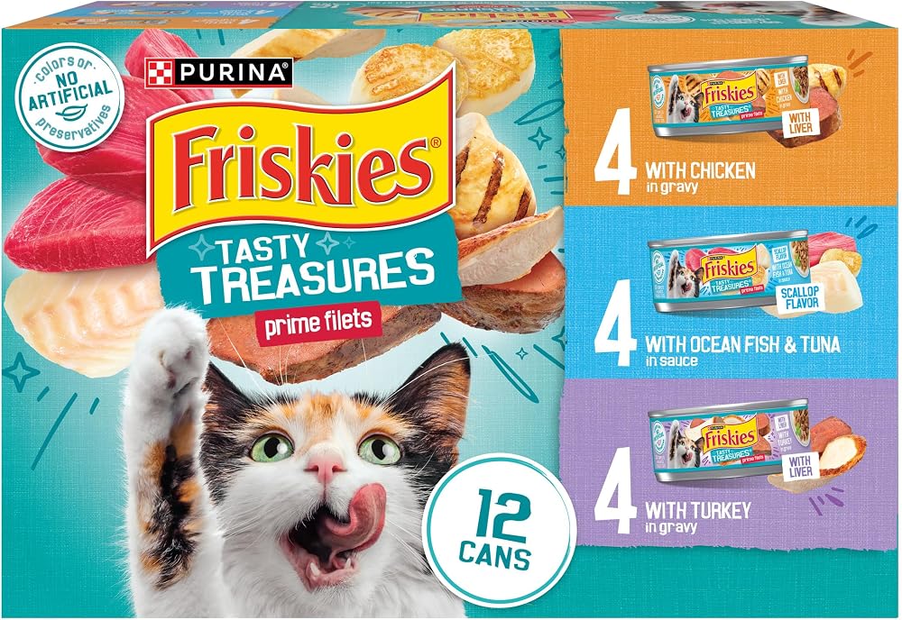 Friskies Purina Tasty Treasures Cat Food, Prime Filets Variety, (12) 5.5 oz