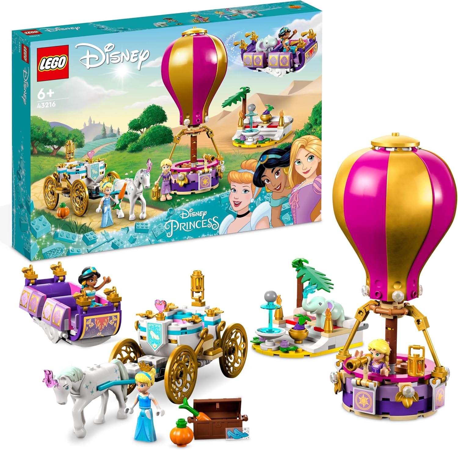 Lego Disney Princess Enchanted Journey Building Set - 3in1 Playset with Cinderella, Jasmine, Rapunzel Mini Dolls, Toy Horse & Carriage, Hot Air Balloon, Gift for Girls, Boys, and Kids Ages 6+, 43216