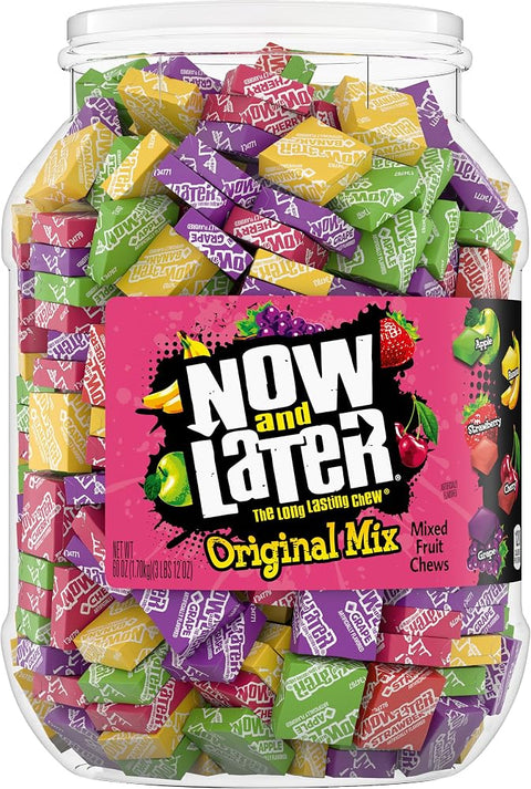Now and Later Original Mix, Individually Wrapped Mixed Fruit Chew Candy, 60 Ounce Jar
