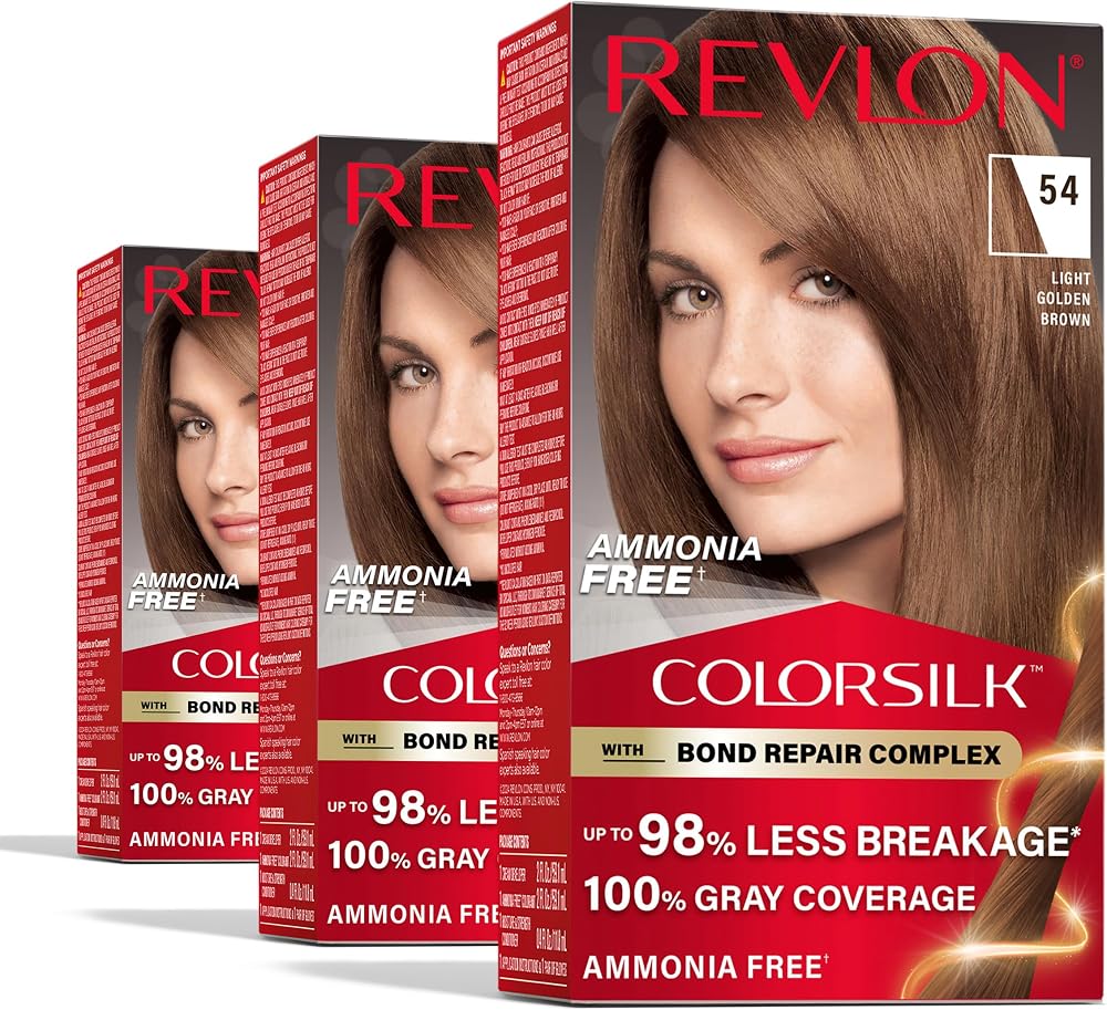 Revlon ColorSilk with Bond Repair Hair Color, 54 Light Golden Brown, 3pk