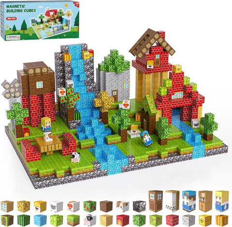 200PCS Magnetic Building Blocks Set, Magnetic Tiles Kids Build Cubes STEM Game Toys, Build Forest World Set, Christmas Birthday Gifts for Boys & Girls Age 3 4 5 6 7 8 9 10, 0.78 in Size