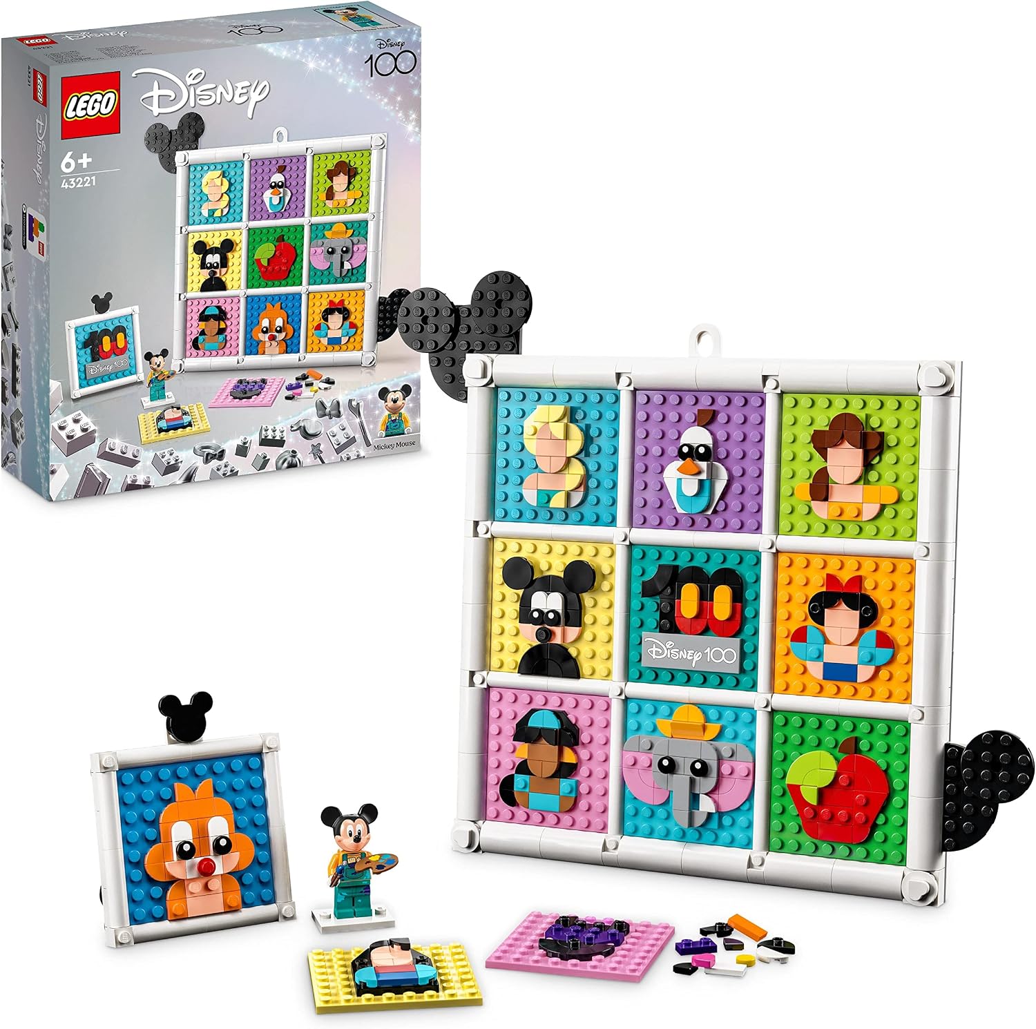 LEGO | Disney 100 Years Disney Animated Figures Wall Decoration Craft Set with 72 Mosaic Designs for Crafts and Exclusive Mickey Mouse Figure, Buildable Toys for Kids, Gift Idea 43221