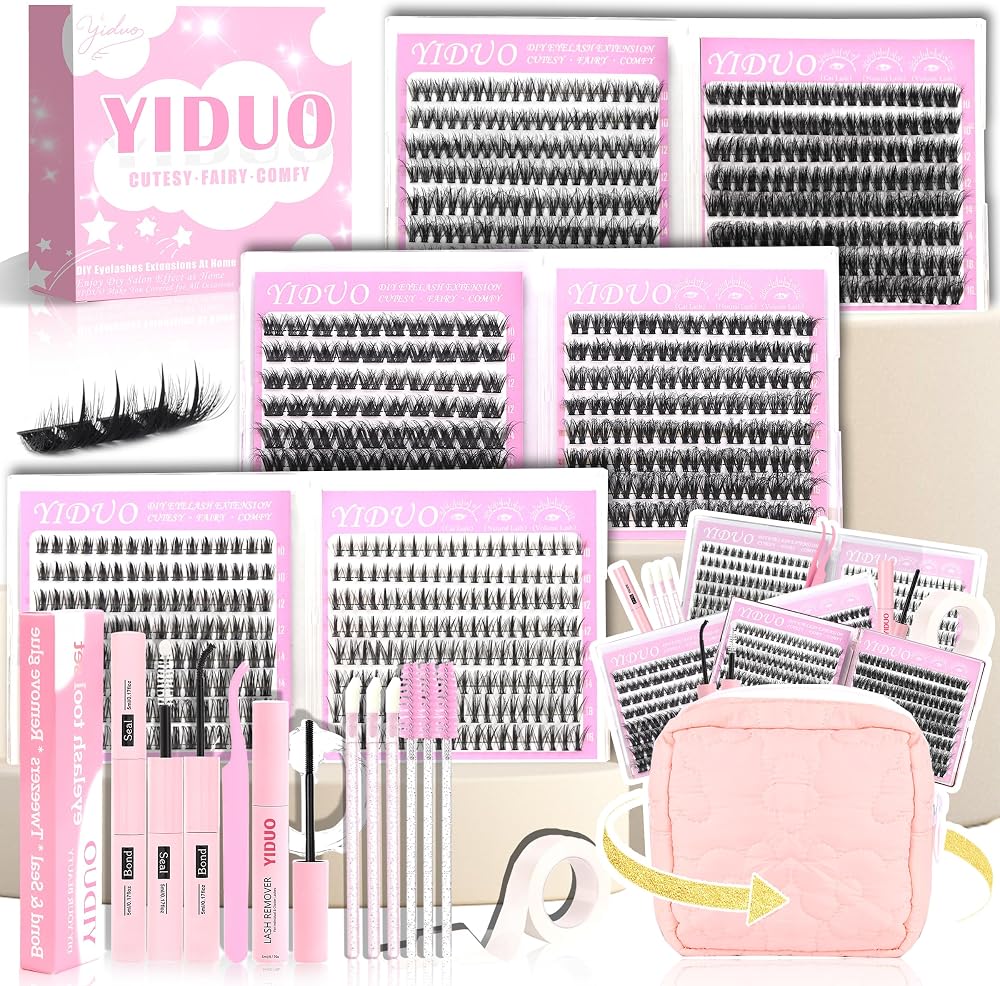 YIDUO 3 style Fairy lashes Clusters Kit with Bottom Clusters Lash Extensions 604Pcs 5-16mm Manga Extension False Eyelash Wispy Natural Wet-Look Lashes Extensions Combo Pack with Glue Removers