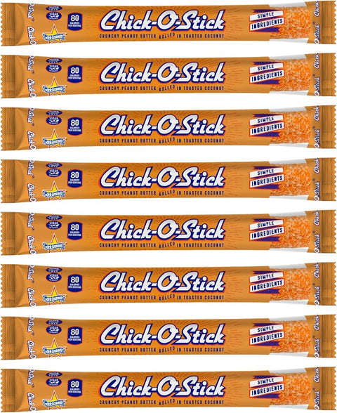 Atkinson's Chick-O-Stick - Crunchy Peanut Butter Rolled in Toasted Coconut - Gluten Free, Kosher, Vegan, No Artificial Ingredients - 0.7 oz. Candy Bar - 8 Count
