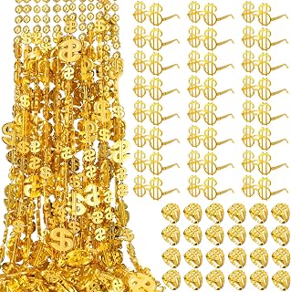 Ecally Money Costume Set Dollar Sign Necklaces Glasses Ring Fake Dollar Chain Money Eyeglasses Ring Hip Hop Jewelry