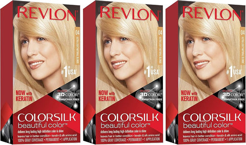 Revlon Permanent Hair Color, Permanent Hair Dye, Colorsilk with 100% Gray Coverage, Ammonia-Free, Keratin and Amino Acids, 04 Ultra Light Natural Blonde, 4.4 Oz - Hair Care - Beauty