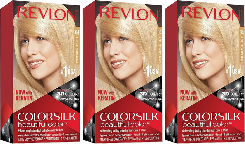 Revlon Permanent Hair Color, Permanent Hair Dye, Colorsilk with 100% Gray Coverage, Ammonia-Free, Keratin and Amino Acids, 04 Ultra Light Natural Blonde, 4.4 Oz - Hair Care - Beauty