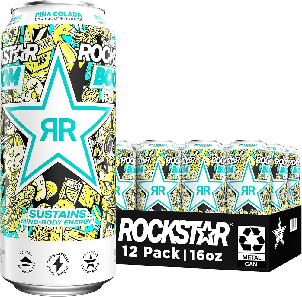 Rockstar Energy Drink, Boom Pina Colada 16 Fl Oz Cans (Pack of 12)