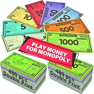 Queensell Play Money Suitable for Monopoly Board Game – 480 pcs of 60 Each Bill Denomination – Double Sides Printing Paper Money for Pretend Play Cashier, Monopoly Money Refill Packs - 480 pcs
