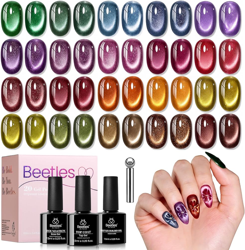 Beetles Gel Nail Polish Kit with U V Light Starter Kit, Gel Polish Soak Off Blue Purple Gel Polish Kit with U V LED Nail Lamp, Gel Base Gel Top Coat DIY Home Manicure for Women