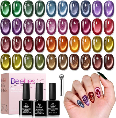 Beetles Gel Nail Polish Kit with U V Light Starter Kit, Gel Polish Soak Off Blue Purple Gel Polish Kit with U V LED Nail Lamp, Gel Base Gel Top Coat DIY Home Manicure for Women