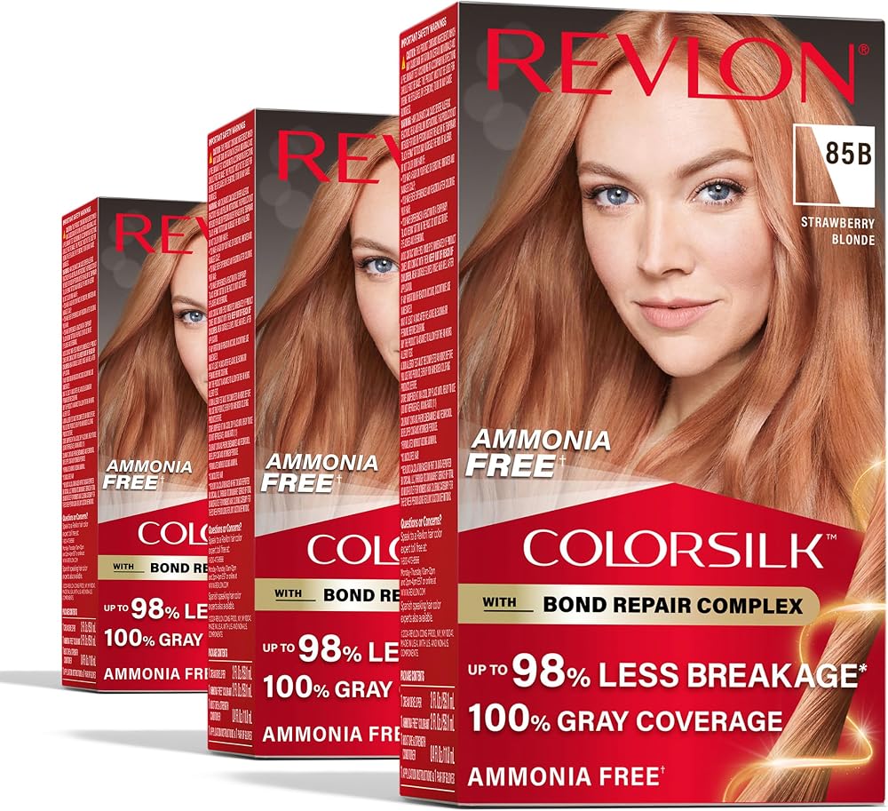 Revlon ColorSilk with Bond Repair Hair Color, 85B Strawberry Blonde, 3pk