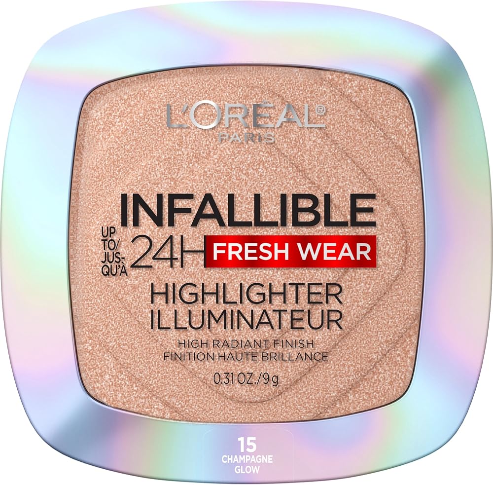 L'Oreal Paris Infallible Up to 24HR Highlighter, Longwear Powder Highlighter For All Day Glow, Champagne Glow, 0.31 Oz - Personal Care