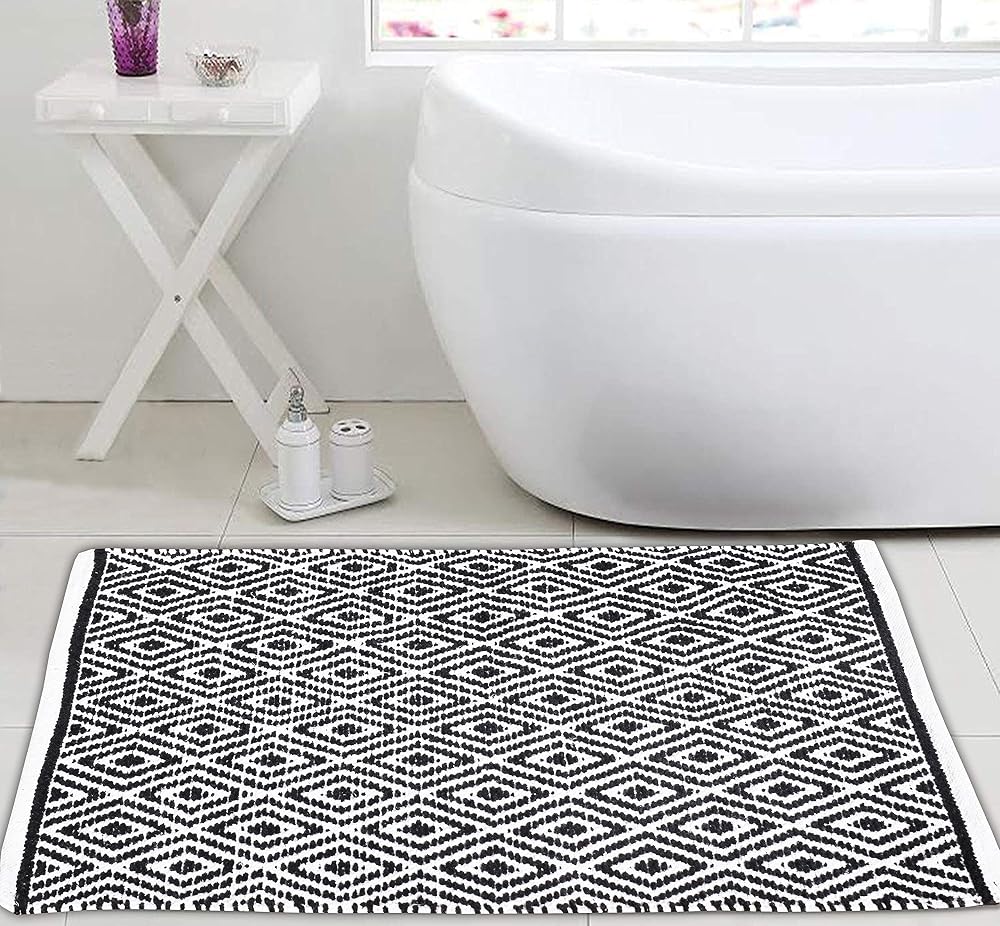Ramanta Home Cotton Handwoven Reversible Rug 21x34 Inch, Light Grey