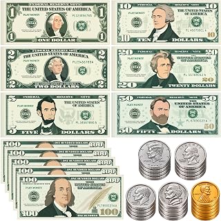 360 Pcs Play Money for Kids, Fake Money Set with Bills & Plastic Coins