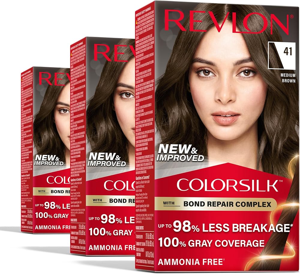Revlon ColorSilk with Bond Repair Hair Color, 41 Medium Brown, 3pk