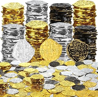 Hanaive 800 Pcs Plastic Pirate Gold Coins, Gold, Silver, Bronze, Irregular