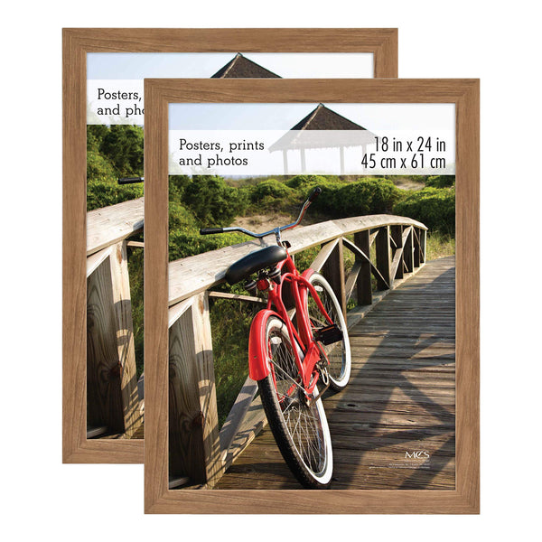 MCS Museum Poster Frame 18x24 Medium Oak, Vertical & Horizontal Wall Hanging Large Picture Frame for Photos, Posters & Art Prints (2-Pack)