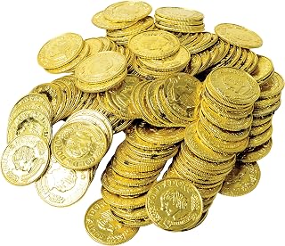 GIFTEXPRESS Plastic Doubloon Gold Coins - 144 Count Kids Play Money Pirate Tokens - Toy Treasure for St. Patricks Day Games, Decorations & Party Favors