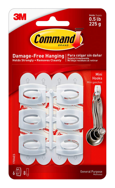 Command Mini Light Clips, Damage Free Hanging Light Clips with Adhesive Strips, No Tools Mini Wall Hooks for Hanging Decorations in Living Spaces, Six White Wall Hooks and Eight Command Strips