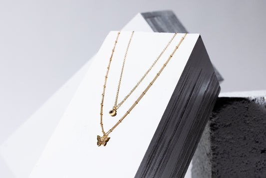 2 Row Butterfly Gold Necklace