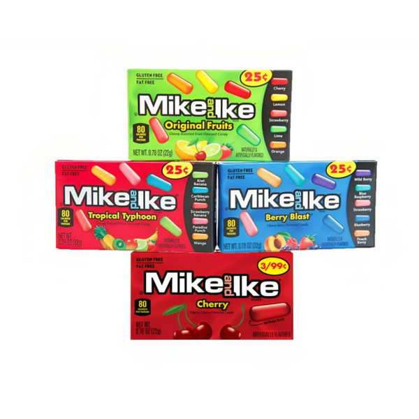 Mike & Ike Chewy Candy Assortment - 4 Fruit Flavors - Original, Cherry, Tropical, Berry - 12pcs per Flavor - 48 Pack.