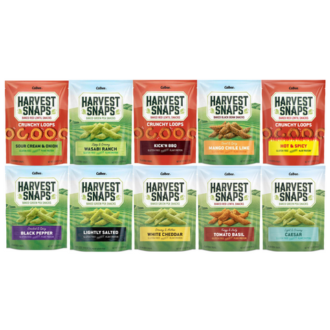 Variety Pack Harvest Snaps Veggie Chips, 10 Pack - White Cheddar, Wasabi Ranch, Tomato Basil, Mango Chili Lime, Black Pepper, Kick'n BBQ, Sour Cream & Onion, Hot & Spicy, Caesar, Lightly Salted