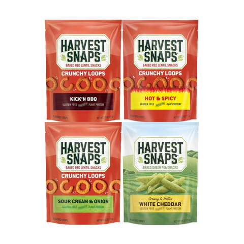 Variety Pack Harvest Snaps Veggie Chips - 4 Flavor Assortment - Kick'n BBQ, Sour Cream & Onion, Hot & Spicy, White Cheddar - 4 Pack - Healthy Snack, Gluten-Free, Baked Crisps, High Fiber, Low Calorie