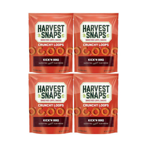 Snack Pack Harvest Snaps Veggie Chips Crunchy Loops - Kick'n BBQ Flavor - Gluten-Free, High Protein, Plant-Based Snack - Perfect for On-the-Go, Lunchboxes, Parties - 4 Individual Packs