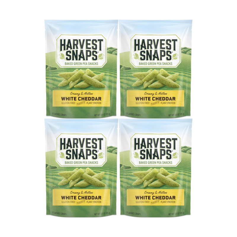 Snack Pack Harvest Snaps Veggie Chips White Cheddar Flavor – Gluten-Free, Plant-Based Protein Snack – 4 Pack for Lunches, On-the-Go, or Anytime Snacking – Crunchy and Flavorful Veggie Chips