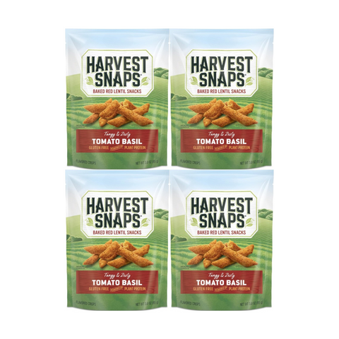 Snack Pack Harvest Snaps Veggie Chips Tomato Basil Flavor – 4 Pack – for Adults & Kids – Gluten-Free, Plant-Based Protein, Non-GMO, Low Calorie Snack – Perfect for On-the-Go