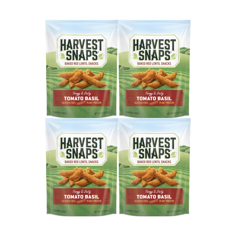 Snack Pack Harvest Snaps Veggie Chips Tomato Basil Flavor – 4 Pack – for Adults & Kids – Gluten-Free, Plant-Based Protein, Non-GMO, Low Calorie Snack – Perfect for On-the-Go