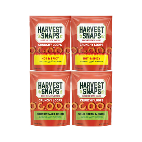 Variety Pack Snaps Veggie Chips, Baked Red Lentil Snacks, Includes 2 Hot & Spicy and 2 Sour Cream & Onion Packs – Crunchy & Delicious 4-Pack – Healthy Snack Alternative for On-the-Go or Lunchbox
