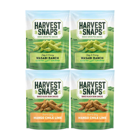 Variety Pack Snaps Veggie Chips - 4 Pack Assortment, Includes 2 Wasabi Ranch and 2 Mango Chile Lime Flavors, Gluten-Free, Plant-Based Protein Snacks, Healthy Savory & Sweet Snack Option