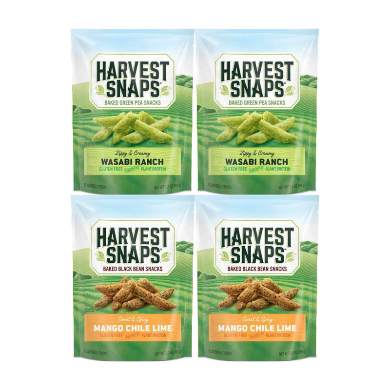 Variety Pack Snaps Veggie Chips - 4 Pack Assortment, Includes 2 Wasabi Ranch and 2 Mango Chile Lime Flavors, Gluten-Free, Plant-Based Protein Snacks, Healthy Savory & Sweet Snack Option