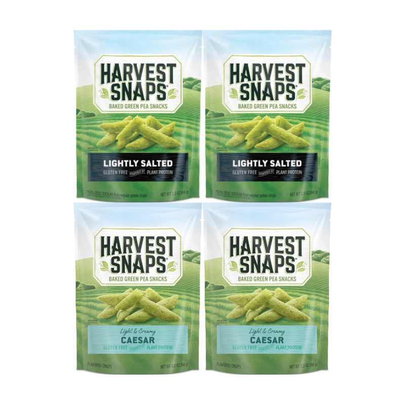 Variety Pack Snaps Veggie Chips, 2 Lightly Salted & 2 Caesar, Healthy Crunchy Snack, Gluten-Free & High Protein, Perfect for On-the-Go, 4 Pack Assortment